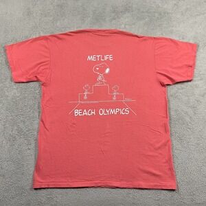 Vintage Oneita Shirt Mens XL MetLife Peanuts Snoopy Beach Olympics Tee Peach